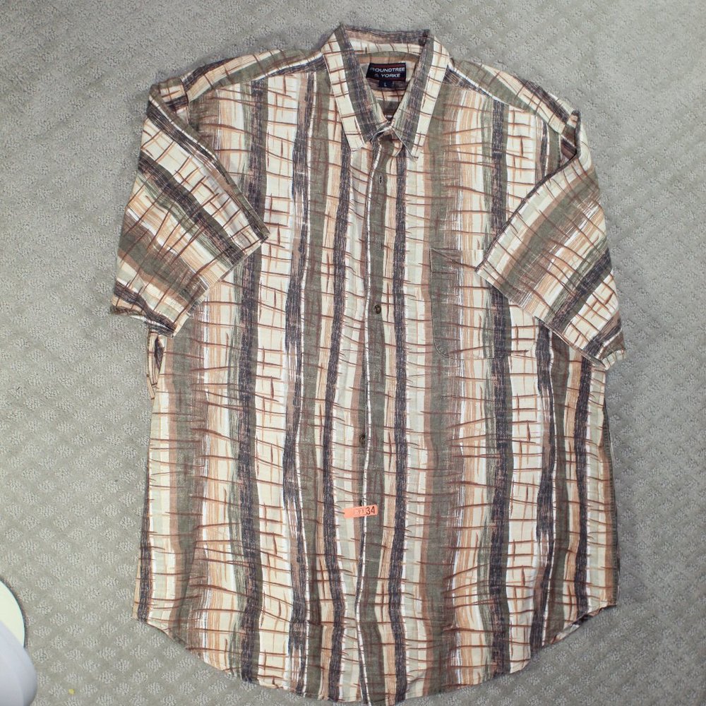 Rountree & Yorke Brown and Cream Patterned SS Button Down Casual Shirt